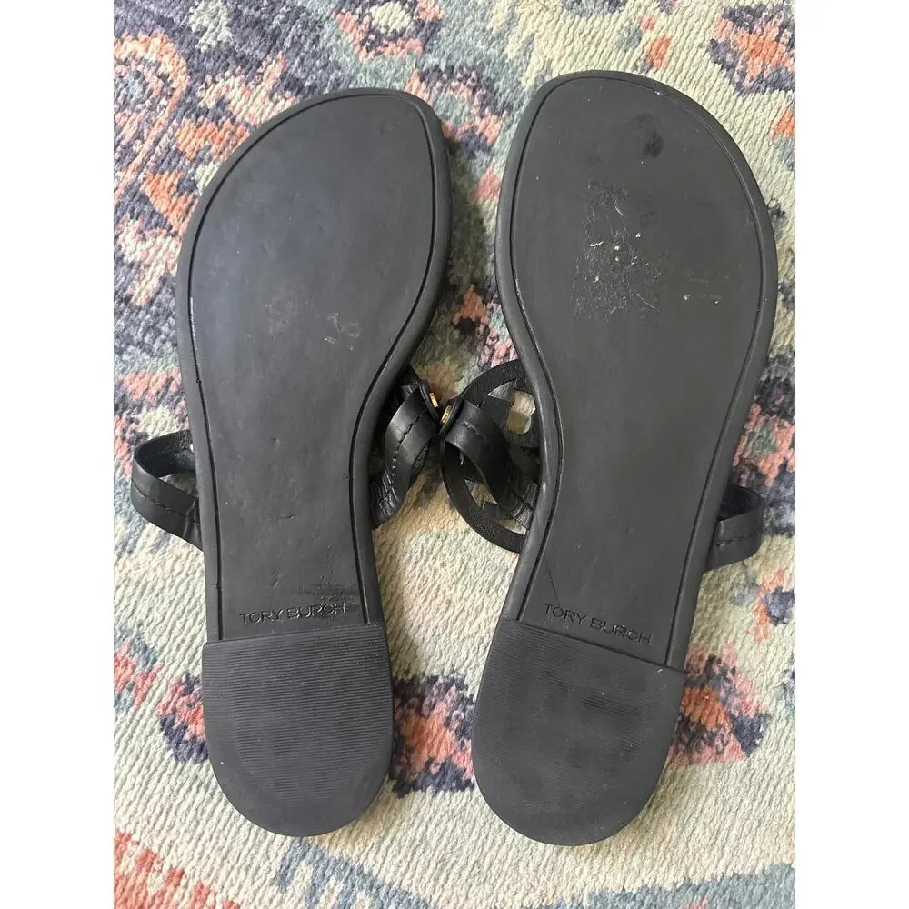 Tory Burch Miller Black Leather Sandals Gold Hardware Women’s Size 9